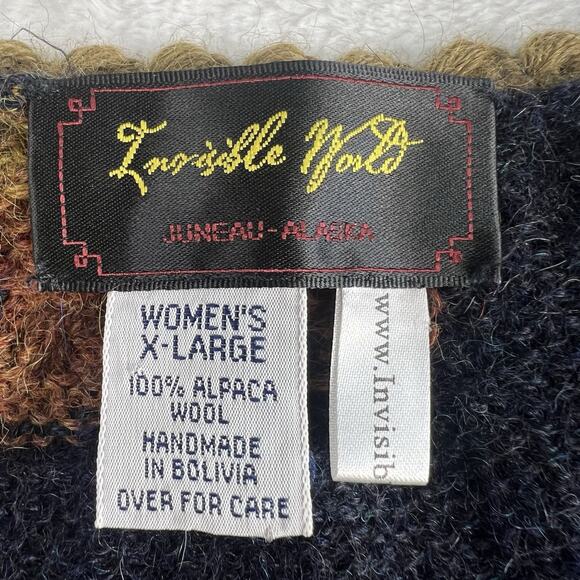 Invisible World Sz XL Alpaca V-Neck Button Cardigan Sweater Juneau Alaska Womens - Picture 5 of 11